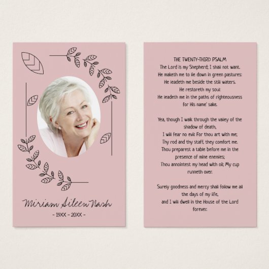 Modern Boho Blush Pink White Photo Funeral Card Visitekaartje (Voorkant /achterkant)