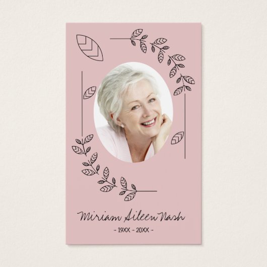 Modern Boho Blush Pink White Photo Funeral Card Visitekaartje (Voorkant)