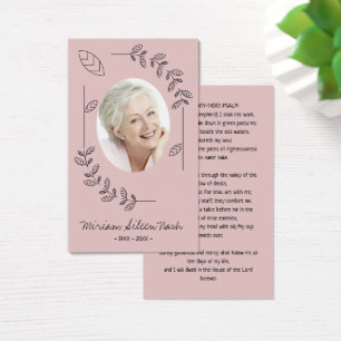 Modern Boho Blush Pink White Photo Funeral Card Visitekaartje