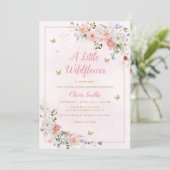 Modern Boho Blush Pink Wildflower Girl Baby shower Kaart (Staand voorkant)
