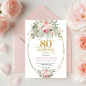Modern Boho Blush Roses 80th Birthday Invitation  Kaart