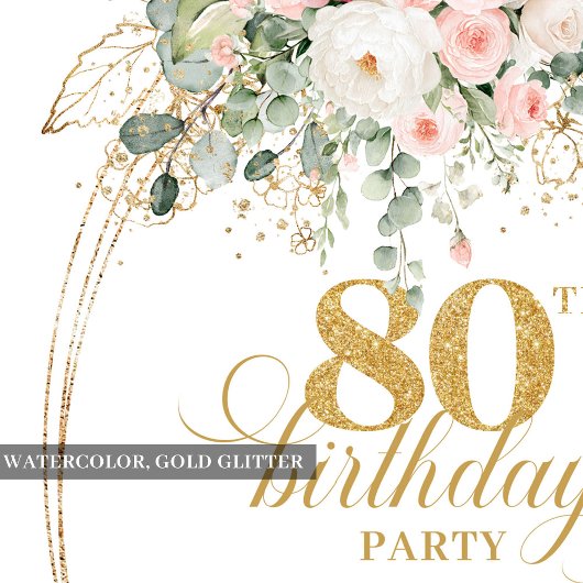Modern Boho Blush Roses 80th Birthday Invitation  Kaart