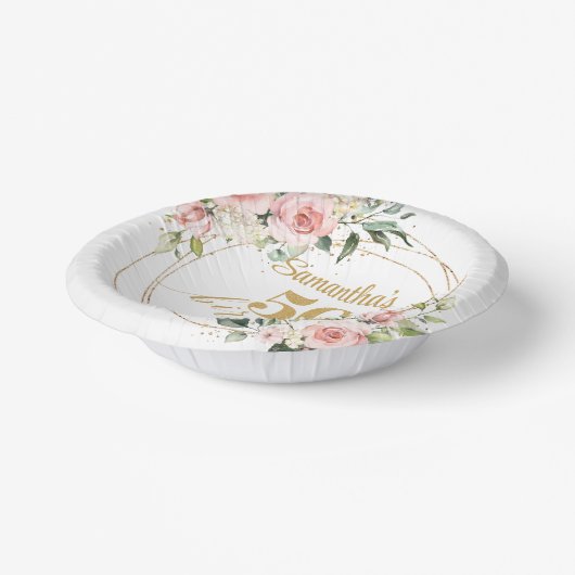 Modern Boho blush roze bloemengoud 50ste verjaarda Papieren Kommen (Gebogen)