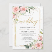 Modern Boho blush roze bloemengoud lijst bruiloft Kaart (Voorkant)