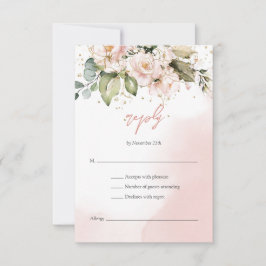 Modern Boho blush roze bloemengoud lijst RSVP Kaartje