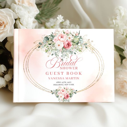 Modern Boho Blush Rozen Bruiloftsfeest Gastboek  Gastenboek