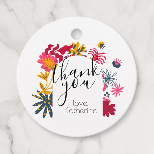 Modern Boho Boog Bloemen Afstuderen Wit Bedankjes Labels (Voorkant)