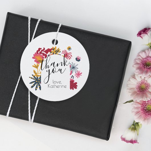 Modern Boho Boog Bloemen Afstuderen Wit Bedankjes Labels