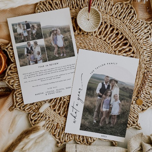 Modern Boho Boog Wat een jaar Foto Jaaroverzicht Feestdagenkaart