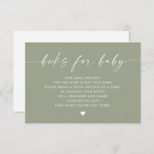 Modern Boho Books for Baby Insert, Sage Green Kaart (Voorkant / Achterkant)