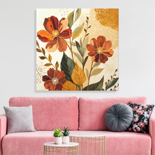 Modern Boho Botanical Abstract Wall Art Canvas Afdruk (Insitu (Woonkamer))