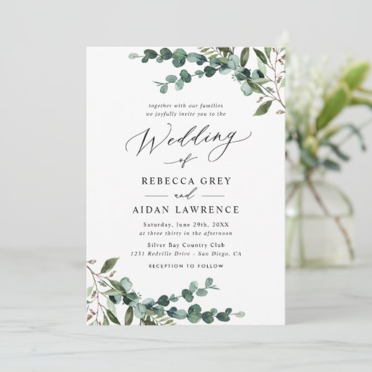 Modern Boho Botanical Greenery Wedding Kaart (Staand voorkant)