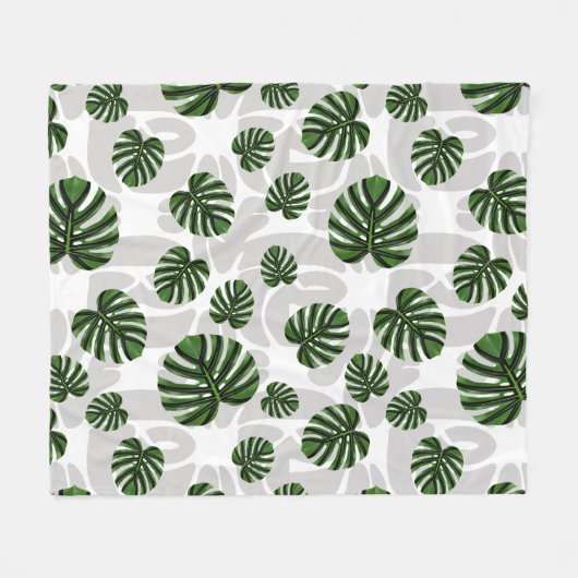 Modern Boho Botanical Leaves Pattern Fleece Deken (Voorkant (Horizontaal))