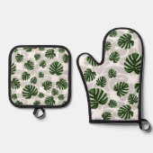 Modern Boho Botanical Leaves Pattern Ovenwant & Pannenlap Set (Voorkant)