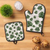Modern Boho Botanical Leaves Pattern Ovenwant & Pannenlap Set (Top down)