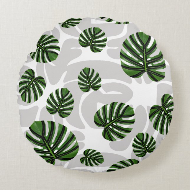 Modern Boho Botanical Leaves Pattern Rond Kussen (Voorkant)
