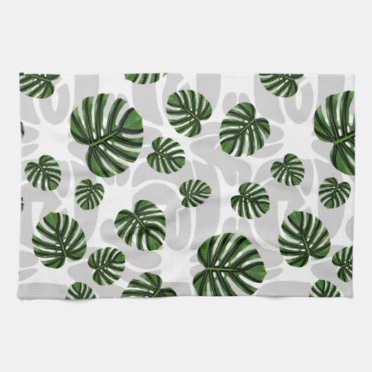 Modern Boho Botanical Leaves Pattern Theedoek (Horizontaal)