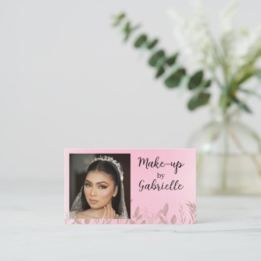 Modern Boho Botanical Photo Script Soft Pink Visitekaartje (Staand voorkant)