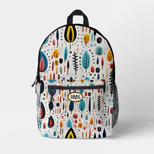 Modern Boho Botanisch Patroon Monogram Bedrukte Rugzak (Voorkant)