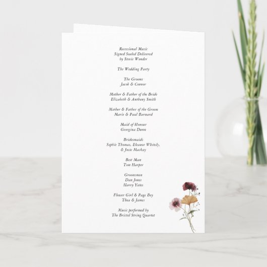 Modern Boho Bourgondië Wildflower Wedding Programm Programma (Achterkant)