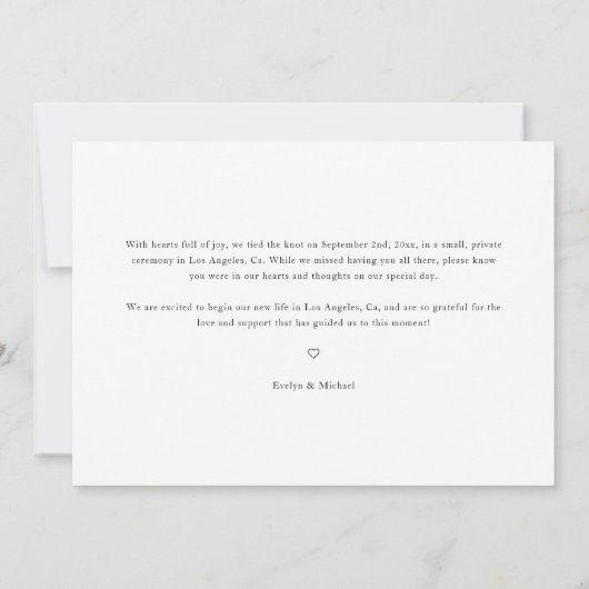 Modern Boho Budget Bruiloft We Zijn Getrouwd Foto Aankondiging (Achterkant)