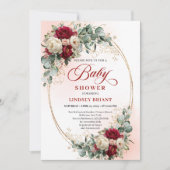 Modern Boho Burgundy and Gold Baby Shower Invite Kaart (Voorkant)