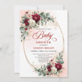 Modern Boho Burgundy and Gold Baby Shower Invite Kaart (Voorkant)