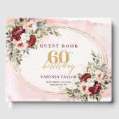 Modern Boho Burgundy Blush Floral 60th Birthday Gastenboek (Voorkant)