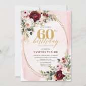 Modern Boho Burgundy Blush Floral 60th Birthday Kaart (Voorkant)
