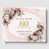 Modern Boho Burgundy Blush Floral 60th Guest Book Gastenboek (Voorkant)