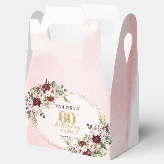 Modern Boho Burgundy Floral 60th Birthday Gift Box Bedankdoosjes (Geopend)