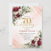 Modern Boho Burgundy Floral 70 Years Young Invite Kaart (Voorkant)