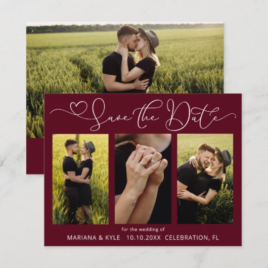 Modern Boho Burgundy Foto's bruiloft redden de dat (Voorkant / Achterkant)