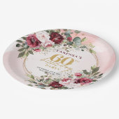 Modern Boho Burgundy Greenery Gold 60th Birthday Papieren Bordje (Gekanteld)