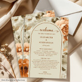 Modern Boho Burnt Orange Beige Sage Wedding Day Programmakaart