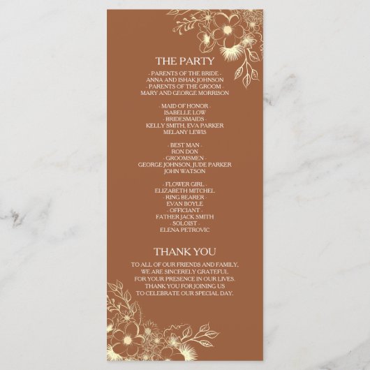 Modern Boho Burnt Oranje Wedding Programme Programmakaart (Achterkant)