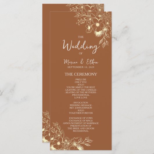 Modern Boho Burnt Oranje Wedding Programme Programmakaart (Voorkant / Achterkant)