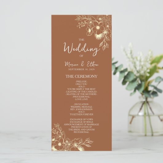 Modern Boho Burnt Oranje Wedding Programme Programmakaart (Staand voorkant)