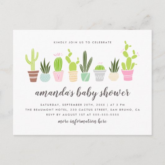 Modern Boho Cactus Planten & Succulents Baby showe Uitnodiging Briefkaart (Voorkant)