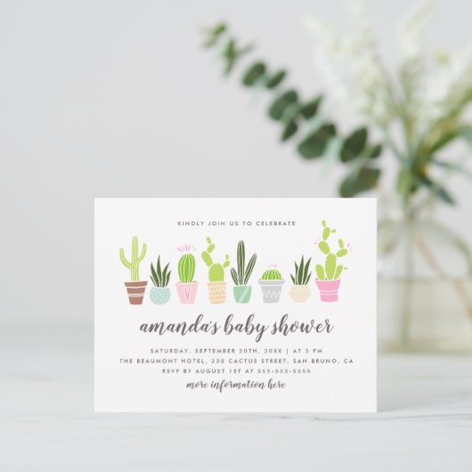 Modern Boho Cactus Planten & Succulents Baby showe Uitnodiging Briefkaart (Staand voorkant)