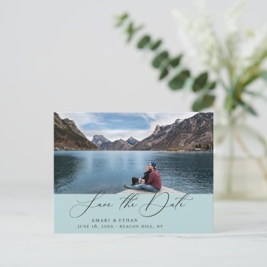 Modern Boho Calligrafie Foto opslaan Datum Aankondigingskaart (Staand voorkant)