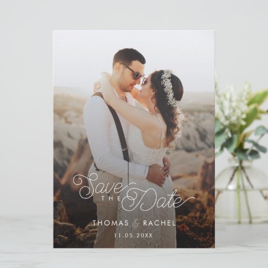 Modern Boho Calligrafie Foto opslaan Datum Save The Date (Staand voorkant)