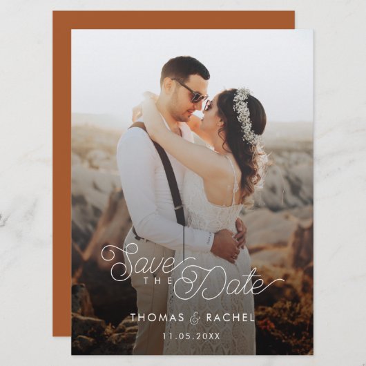 Modern Boho Calligrafie Foto opslaan Datum Save The Date (Voorkant / Achterkant)
