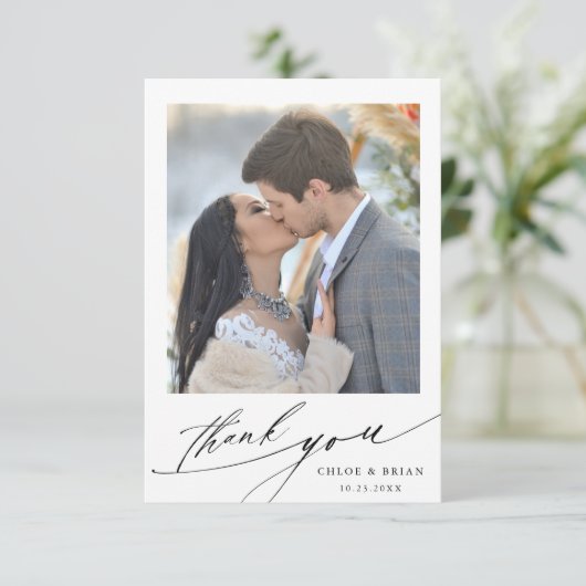 Modern Boho Calligraphy 2 Photo Wedding Bedankkaart (Staand voorkant)