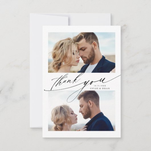 Modern Boho Calligraphy 3 Photo Wedding Bedankkaart (Voorkant)