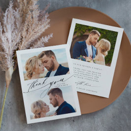 Modern Boho Calligraphy 3 Photo Wedding Bedankkaart