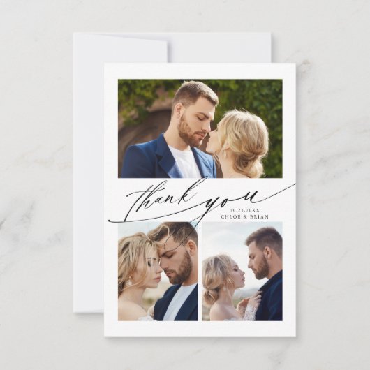 Modern Boho Calligraphy 4 Photo Wedding Bedankkaart (Voorkant)