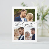 Modern Boho Calligraphy 4 Photo Wedding Bedankkaart (Staand voorkant)