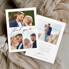 Modern Boho Calligraphy 4 Photo Wedding Bedankkaart