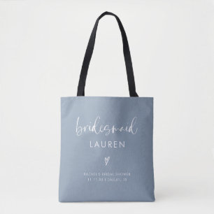 Modern Boho Calligraphy Dusty Blue Bridesmaid Tote Bag